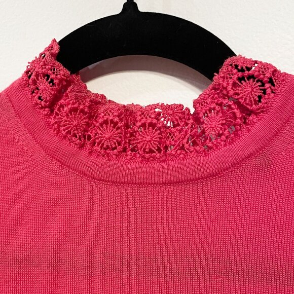 New J.Crew 100% Merino Wool Tippi Lace Collar Sweater Rose Pink M $128 - Picture 4 of 7